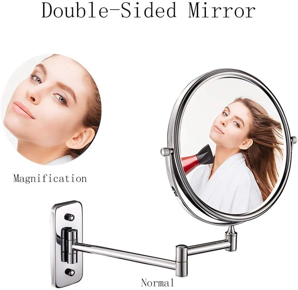 Makeup Mirror for Bathroom, Two-Sided Extendable, 360 Degree Swivel Rotation with Distortion Free View, No Light (Size : 5X)