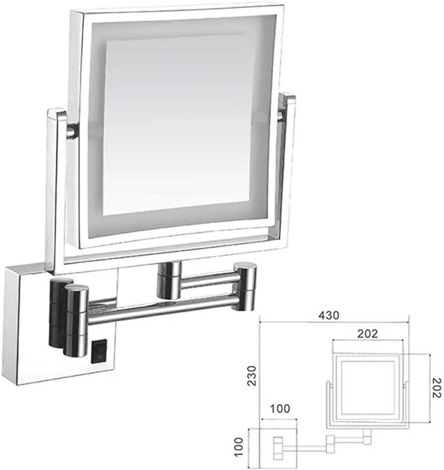 Makeup Mirror, Swivel Folding Bathroom Mirror Double Sided 3X Magnification Extendable Square Shaving Mirror