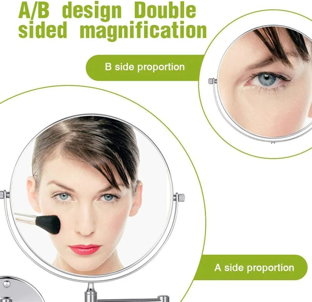 Makeup Mirror, Swivel Folding Bathroom Mirror Double Sided 3X Magnification Extendable Square Shaving Mirror