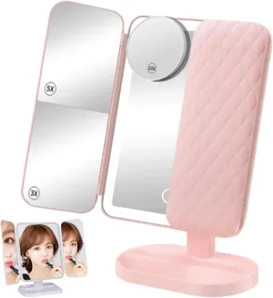 Makeup Mirror, Trifold Led Makeup Mirror, Smart Makeup Mirror Vanity, Makeup Mirror with Lights and Magnification, 3 Color LED Trifold Makeup Mirror 180 ° Rotation, Portable Cosmetic Beauty Mirror