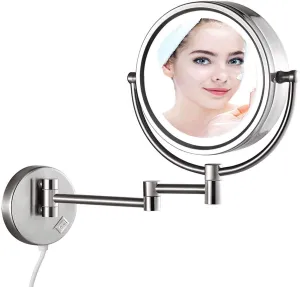 Makeup Mirror Wall Mounted Round Bathroom Mirror, 360 Rotation Elegant Design Would Be Suitable for Any Family(Nickel,7X)