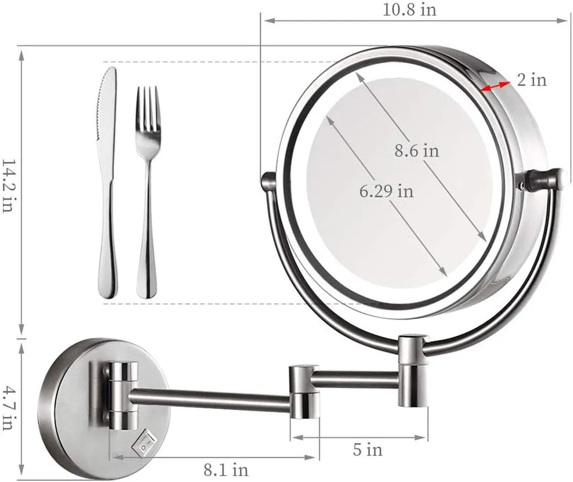 Makeup Mirror Wall Mounted Round Bathroom Mirror, 360 Rotation Elegant Design Would Be Suitable for Any Family(Nickel,7X)
