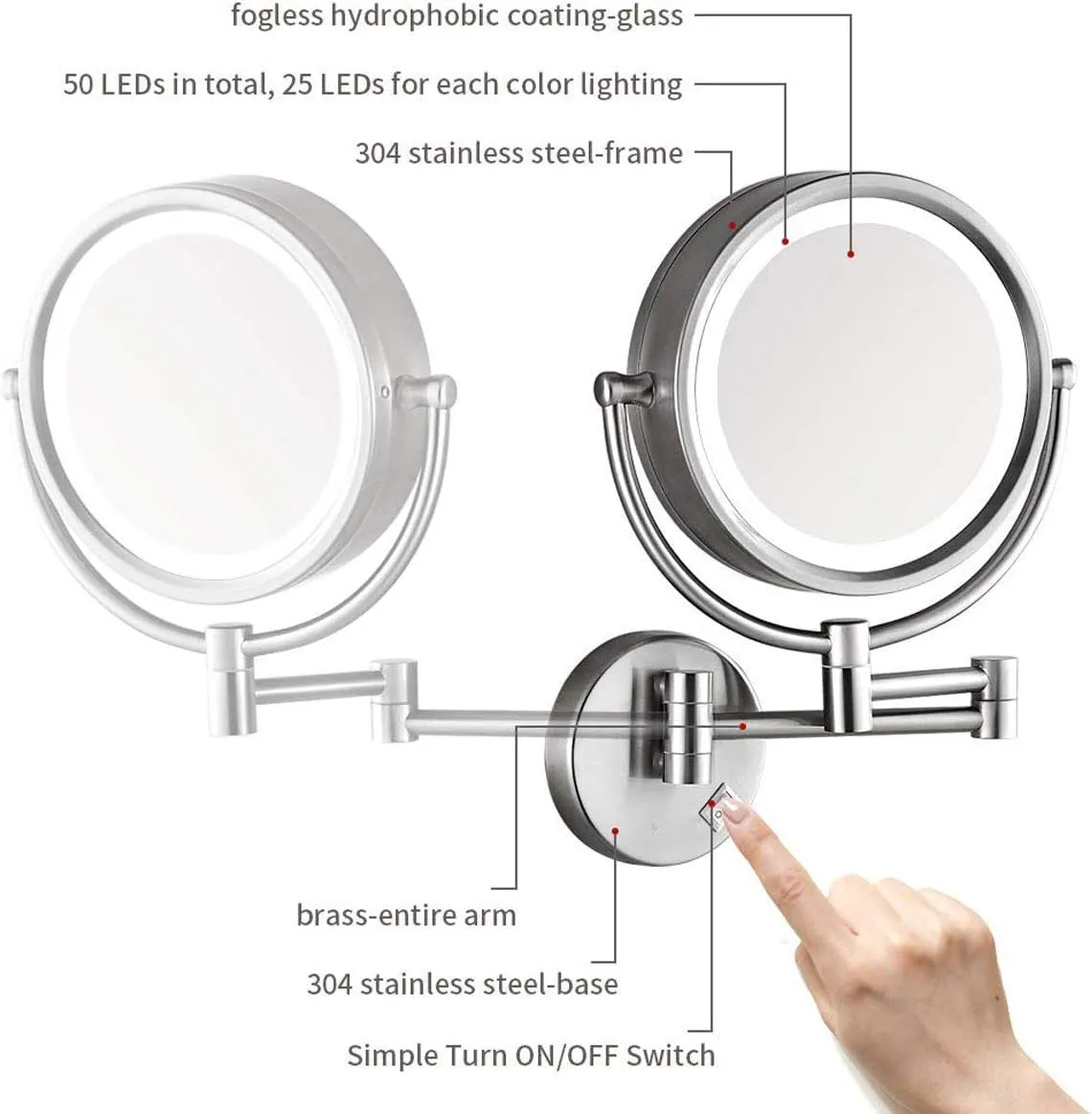 Makeup Mirror Wall Mounted Round Bathroom Mirror, 360 Rotation Elegant Design Would Be Suitable for Any Family(Nickel,7X)