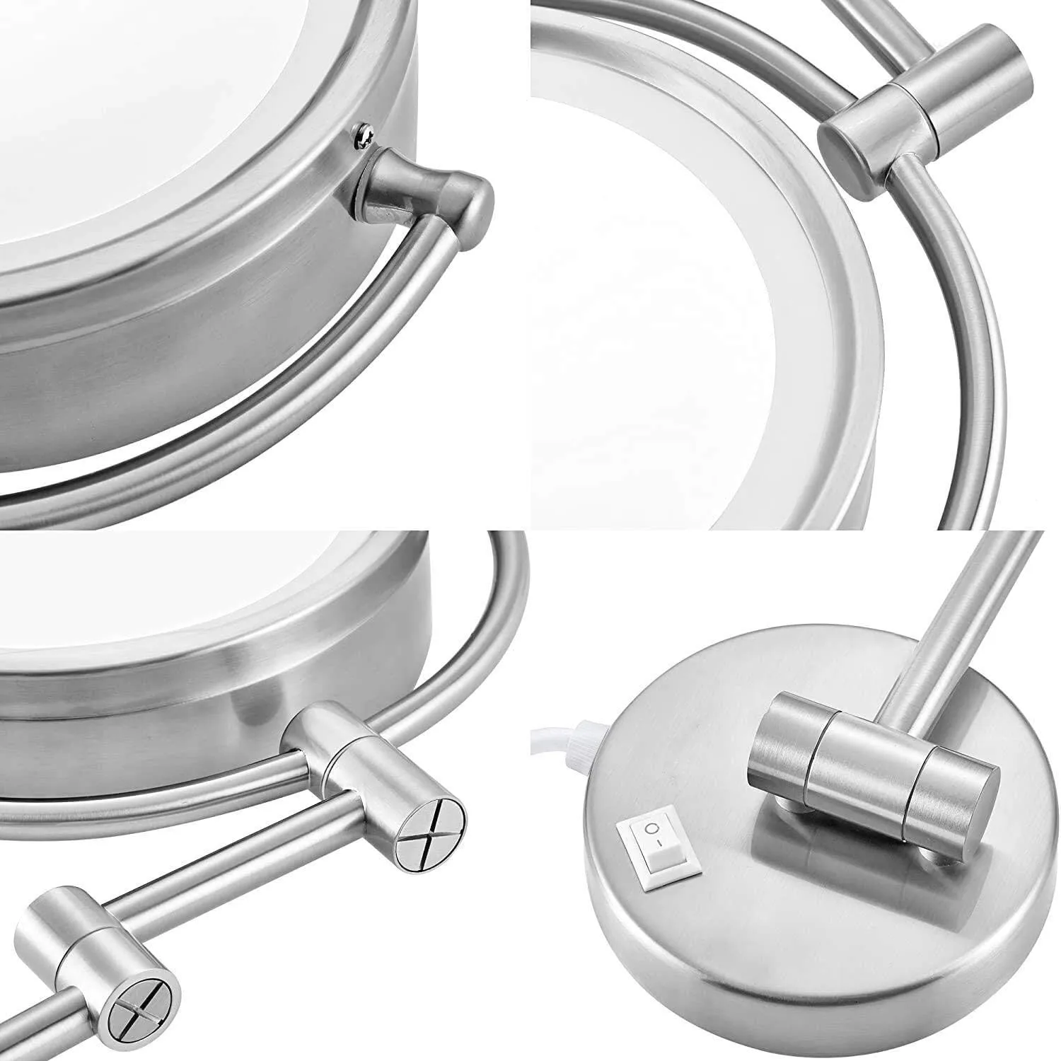 Makeup Mirror Wall Mounted Round Bathroom Mirror, 360 Rotation Elegant Design Would Be Suitable for Any Family(Nickel,7X)