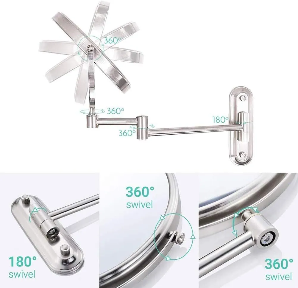 Makeup Mirror Wall Mounted, Round Make Up Mirror Bathroom Mirror 10x Magnification, 360 Rotation Double-Sided Makeup Mirror, for Bathroom Hotels