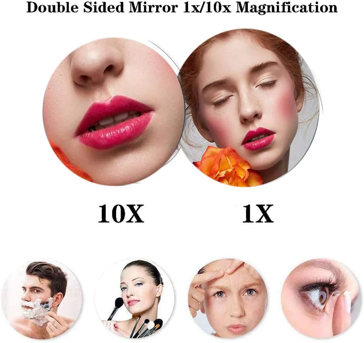 Makeup Mirror Wall Mounted, Round Make Up Mirror Bathroom Mirror 10x Magnification, 360 Rotation Double-Sided Makeup Mirror, for Bathroom Hotels