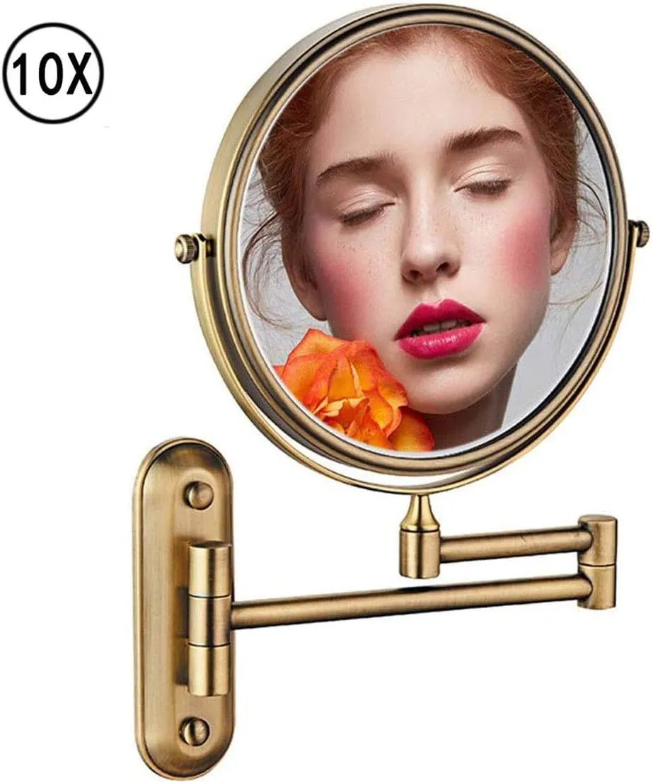 Makeup Mirror Wall Mounted, Round Make Up Mirror Bathroom Mirror 10x Magnification, 360 Rotation Double-Sided Makeup Mirror, for Bathroom Hotels