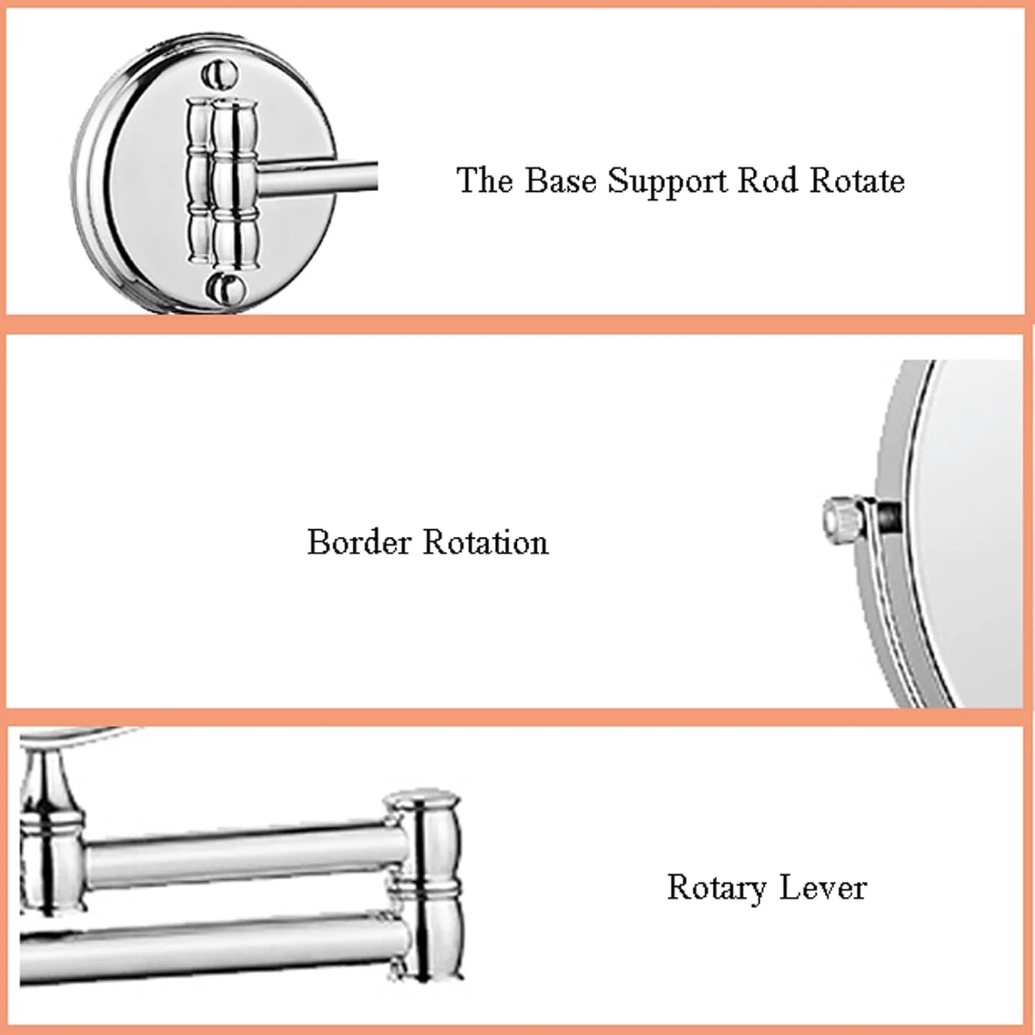 Makeup Mirror Wall Mounted, Wall Mounted Makeup Mirror, 360°Swivel Extendable Bathroom Mirrors, Magnification, for Bathroom Hotel Shaving (Silver White 8 inches 3X)