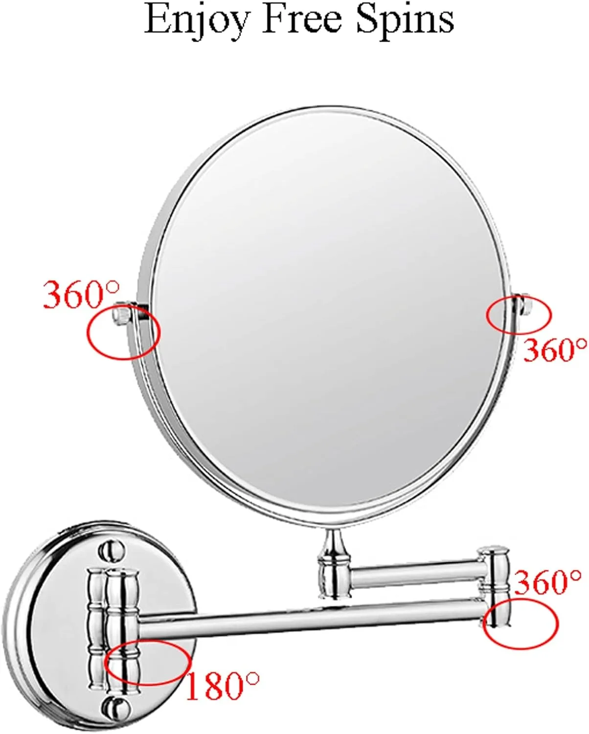 Makeup Mirror Wall Mounted, Wall Mounted Makeup Mirror, 360°Swivel Extendable Bathroom Mirrors, Magnification, for Bathroom Hotel Shaving (Silver White 8 inches 3X)