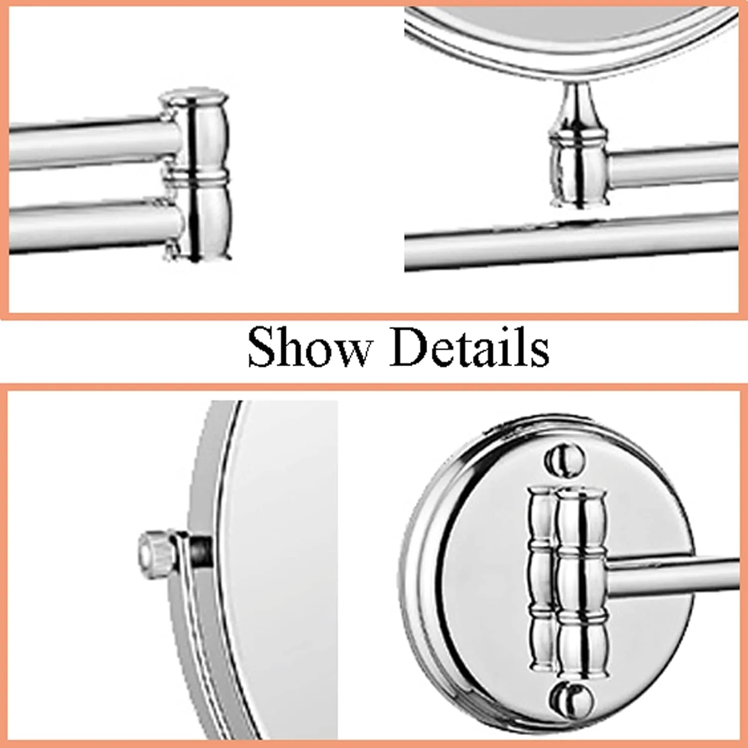 Makeup Mirror Wall Mounted, Wall Mounted Makeup Mirror, 360°Swivel Extendable Bathroom Mirrors, Magnification, for Bathroom Hotel Shaving (Silver White 8 inches 3X)