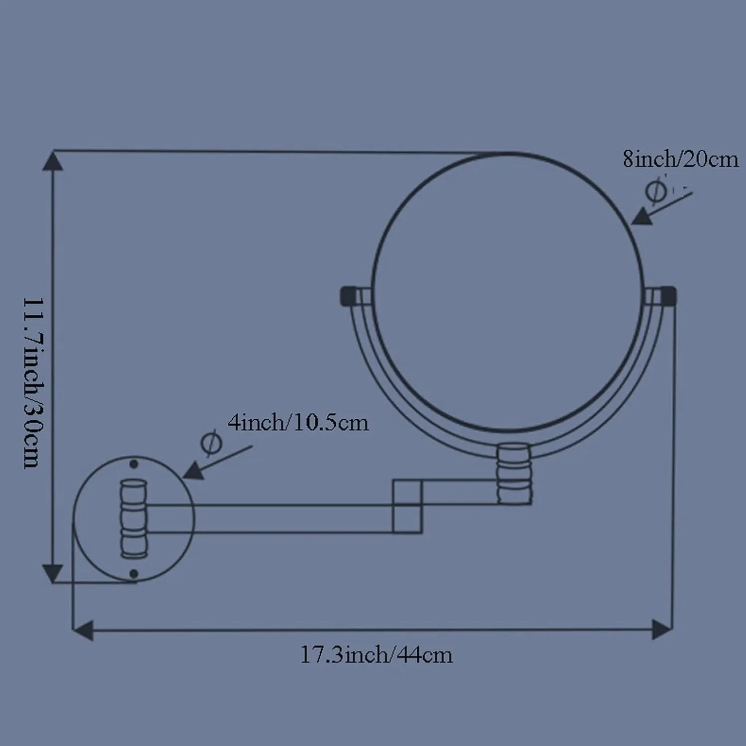 Makeup Mirror Wall Mounted, Wall Mounted Makeup Mirror, 360°Swivel Extendable Bathroom Mirrors, Magnification, for Bathroom Hotel Shaving (Silver White 8 inches 3X)