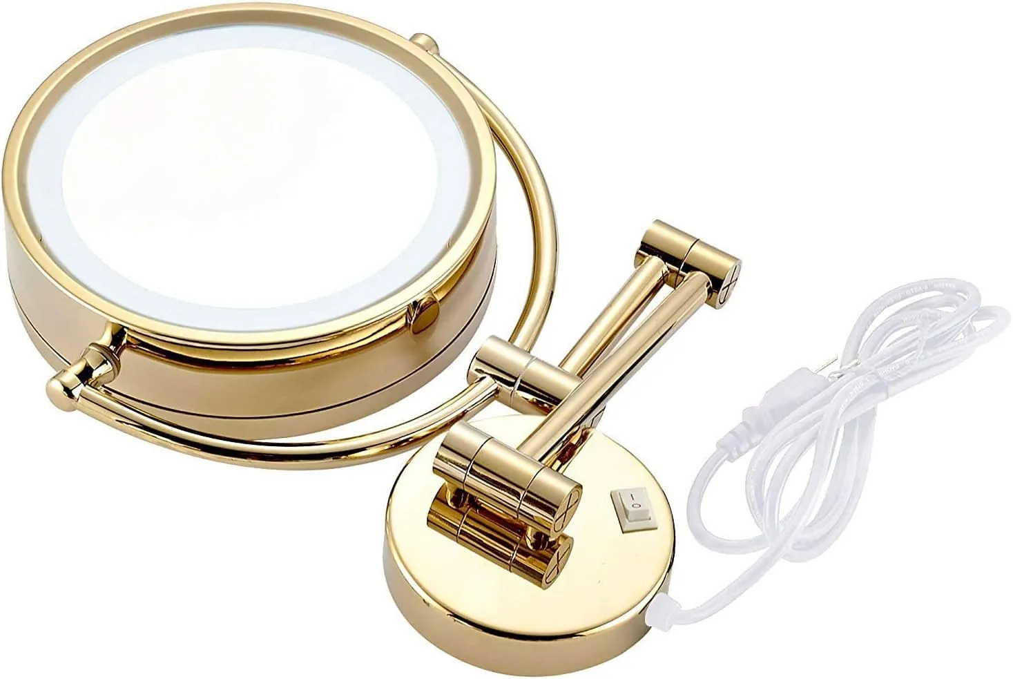 Makeup Mirror Wall Mounted with Led Lights, Bathroom Magnification Mirror, 8.6inch- 360 Rotation, for Makeup, Shaving(Gold,7X)