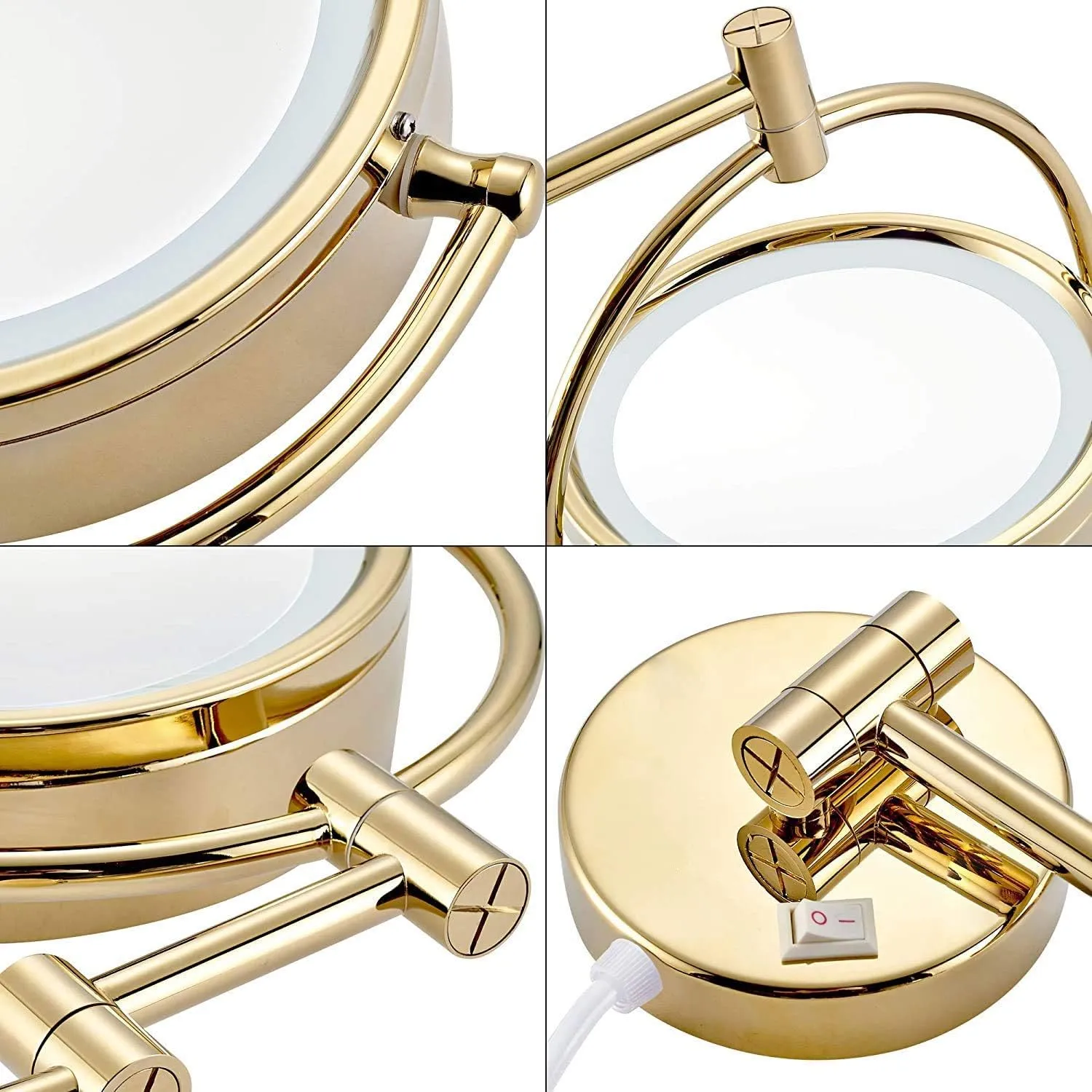Makeup Mirror Wall Mounted with Led Lights, Bathroom Magnification Mirror, 8.6inch- 360 Rotation, for Makeup, Shaving(Gold,7X)