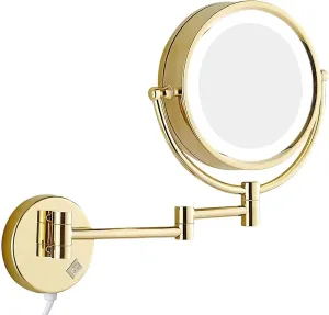 Makeup Mirror Wall Mounted with Led Lights, Bathroom Magnification Mirror, 8.6inch- 360 Rotation, for Makeup, Shaving(Gold,7X)