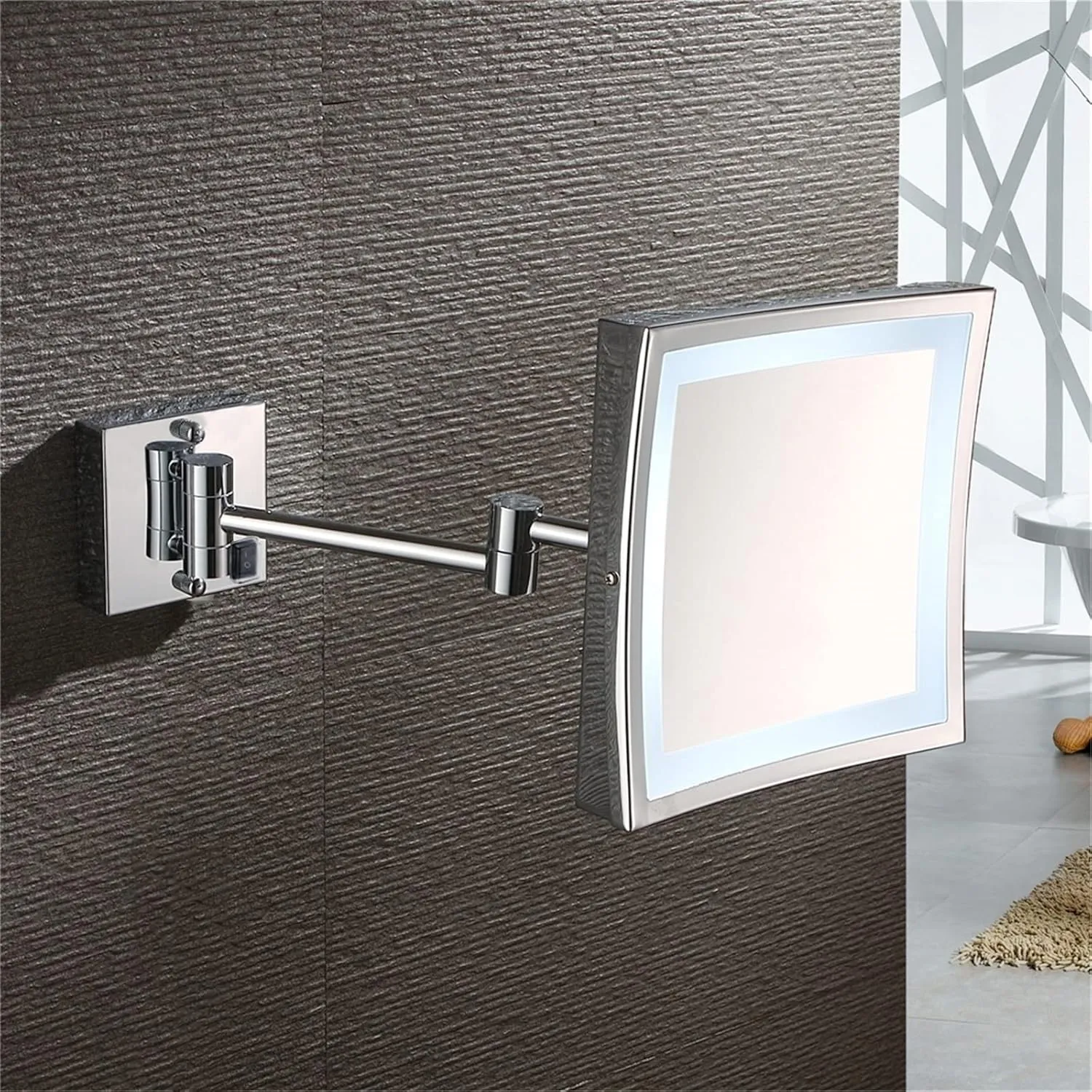 Makeup Mirror with Lights and 3X Magnification, Chrome Square LED Wall Mounted Bathroom Vanity Mirror, Swivel Extendable Shaving Mirror,Plug in (Color : Hardwired)