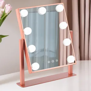 Makeup Mirror with Lights, Hollywood Mirror Lighted Vanity Mirror with 9 LED Bulbs, Touch Control Design 3 Colors Dimmable Bulbs Detachable 10X Magnification 360°Rotation(Rose Pink)