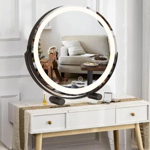 Makeup Mirror With Lights,Large Lighted Vanity Mirror Smart Lighted Touch Control Screen & 360 Degree Rotation LED Mirror With Dimmable Round Dressing Table Mirror Diameter 30/40/45/50cm ( Color : Bla