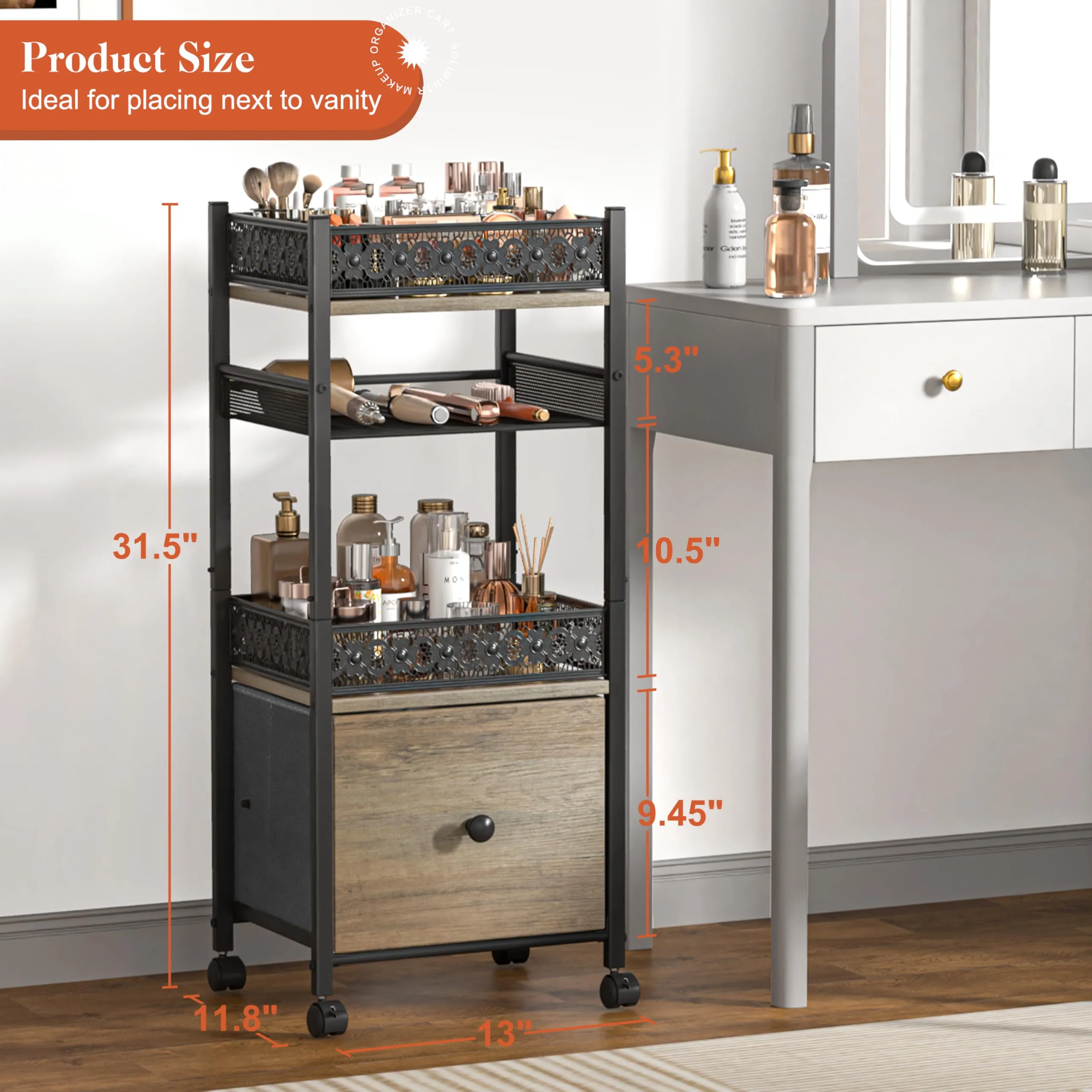 Makeup Organizer, Large Skincare Organizers, Make Up Organizers for Vanity, Makeup Storage Cosmetic Organizer with Drawer, Bathroom Vanity Organizer Makeup Holder Cart for Skin Care Hair Tool Beauty