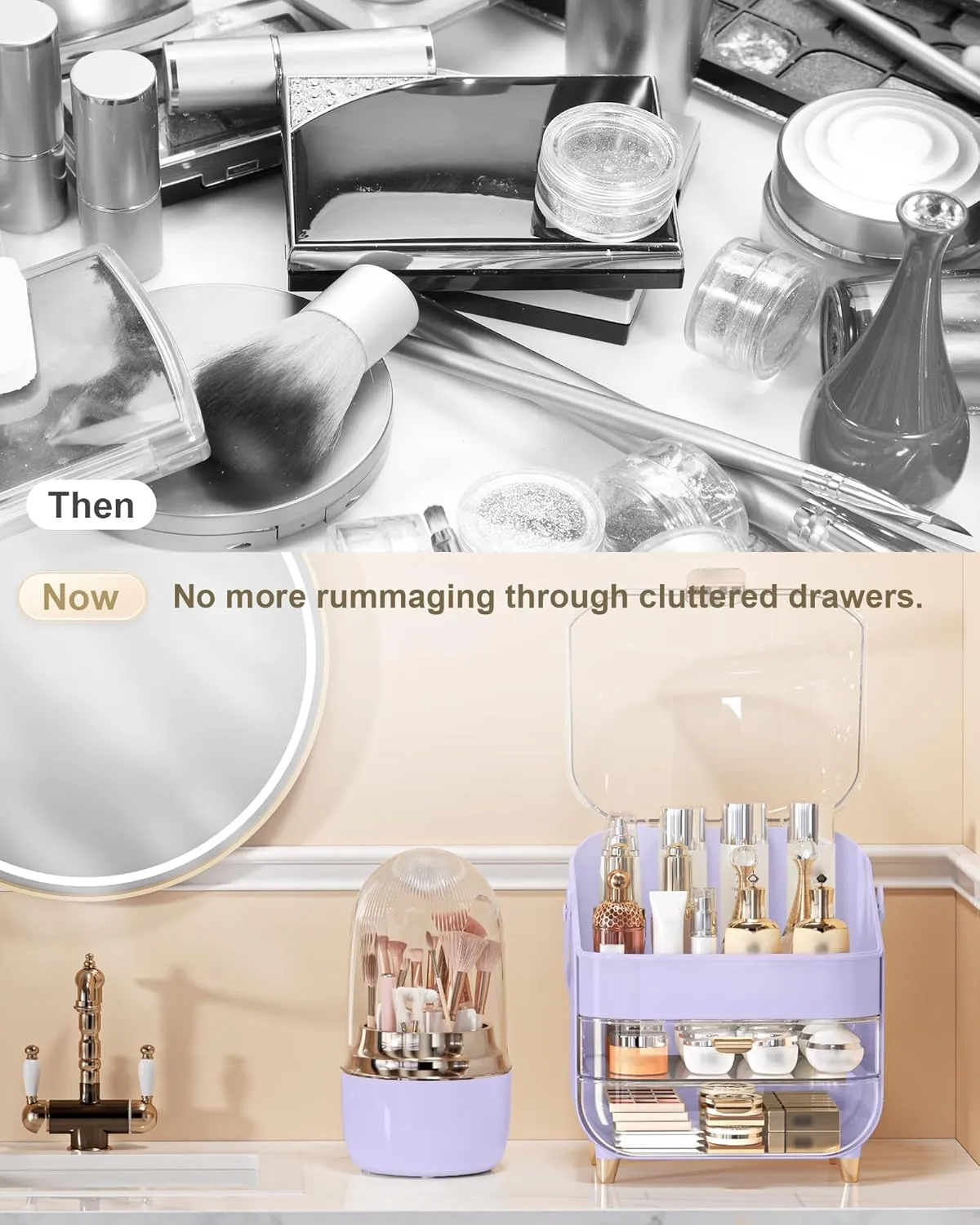 Makeup Organizer, Skincare Holder Bathroom Counter Organizer, Storage Box Cosmetic Display Cases, Teen Girl Gifts Trendy Stuff Make up Organizers for Vanity, Countertop (purple)