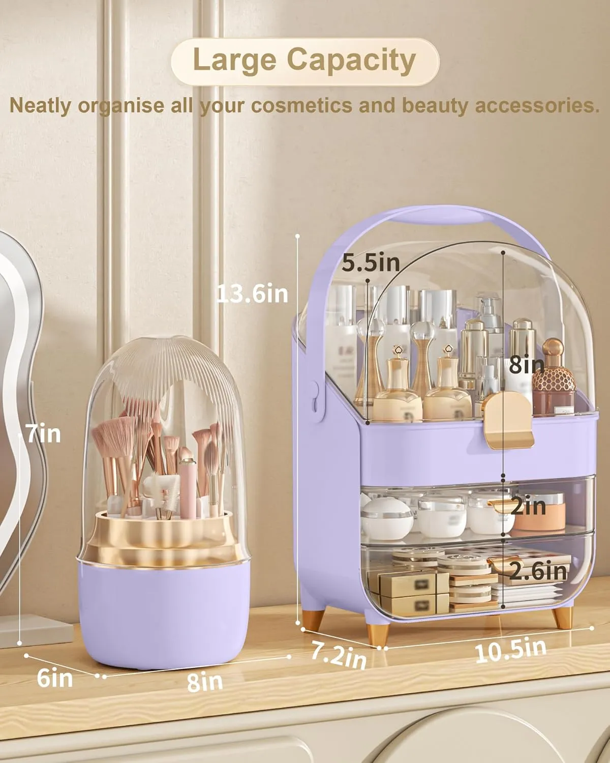 Makeup Organizer, Skincare Holder Bathroom Counter Organizer, Storage Box Cosmetic Display Cases, Teen Girl Gifts Trendy Stuff Make up Organizers for Vanity, Countertop (purple)