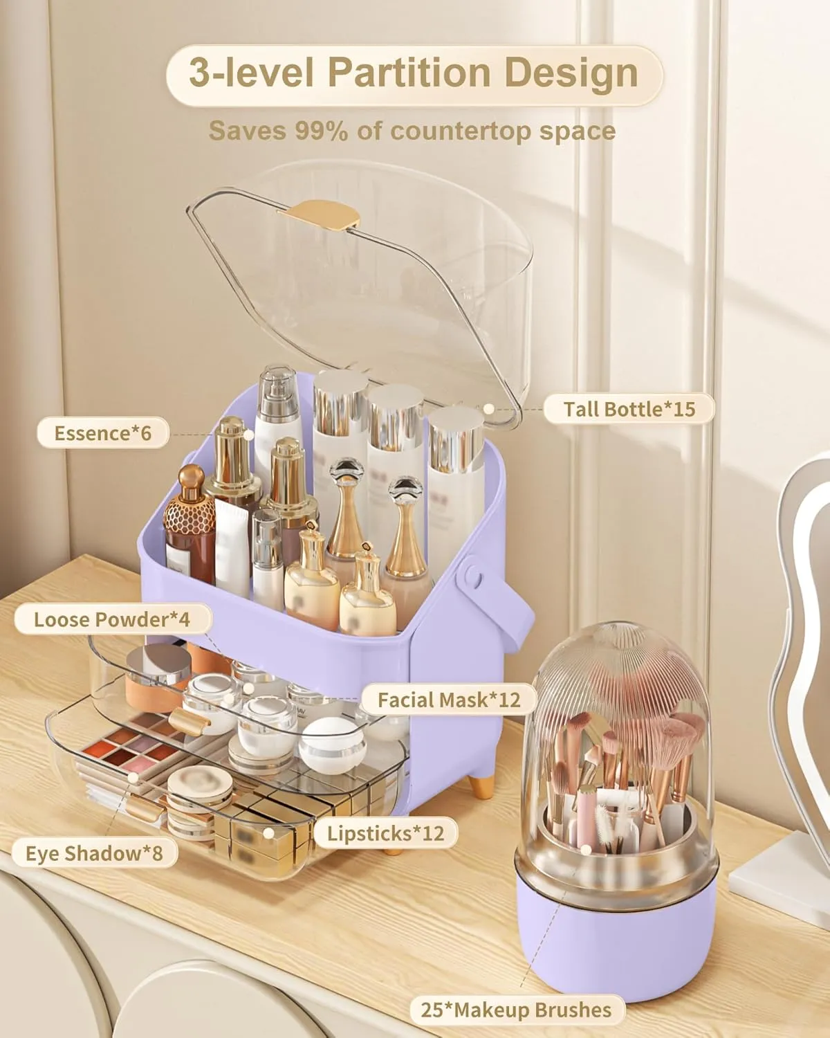 Makeup Organizer, Skincare Holder Bathroom Counter Organizer, Storage Box Cosmetic Display Cases, Teen Girl Gifts Trendy Stuff Make up Organizers for Vanity, Countertop (purple)