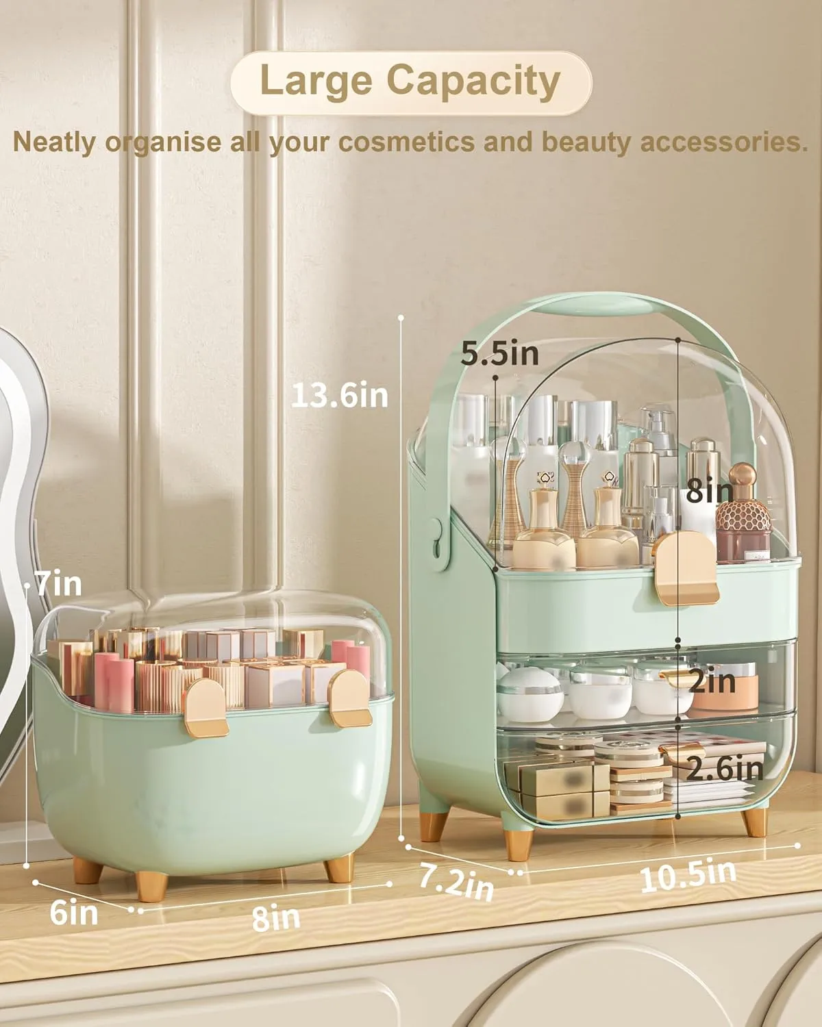 Makeup Organizer, Skincare Holder Bathroom Counter Organizer, Storage Box Cosmetic Display Cases, Teen Girl Gifts Trendy Stuff Make up Organizers for Vanity, Dresser, Countertop (Green)