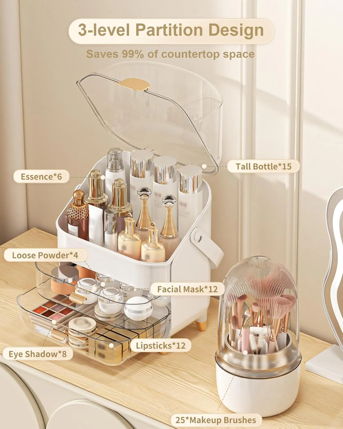 Makeup Organizer, Skincare Holder Bathroom Counter Organizer, Storage Box Cosmetic Display Cases, Teen Girl Gifts Trendy Stuff Make up Organizers for Vanity, Dresser, Countertop (Rose Gold)