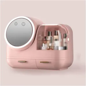 Makeup Organizer,Cosmetic Storage Boxes with Smart Makeup Mirror,Cosmetic Organizers Makeup Caddy Holder,Great for Bathroom Countertop Bedroom Dresser (Color : Green) (Pink)