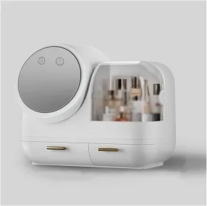 Makeup Organizer,Cosmetic Storage Boxes with Smart Makeup Mirror,Cosmetic Organizers Makeup Caddy Holder,Great for Bathroom Countertop Bedroom Dresser (Color : Green) (White)