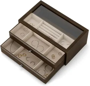 makeup organizers Boxes Organizer Vintage Case with 2 Drawers and Transparent Glass Lid Wooden Organizer For Necklaces Earrings Watches