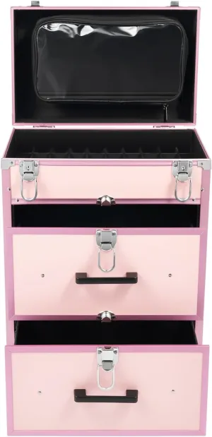 Makeup Rolling Train Case, Pink Makeup Train Case, Trolley Rolling Makeup Train Case with 4 Wheels and Locks, Professional Cosmetic Make up Organizer Case for Hairdressers, Makeup Artists