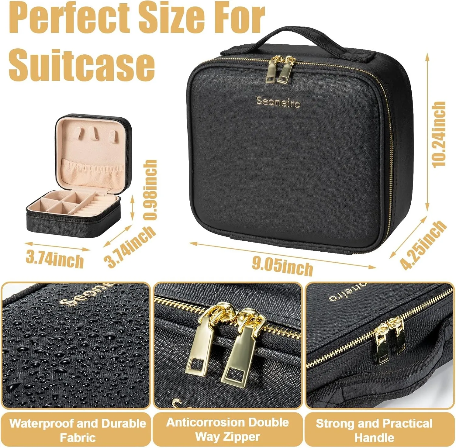 Makeup Travel Bag with LED Lighted Mirror Adjustable Brightness Portable Waterproof Makeup Case with Adjustable Dividers, Make up Train Case Organizer Makeup Brush Accessories and Tool Case