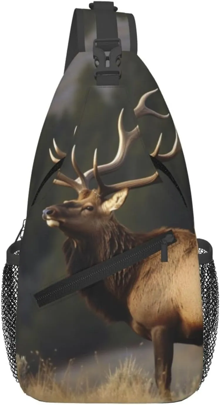 Man's Cross Chest Bag Diagonally Sling Backpack Shoulder Bag Bull Elk Sling Bag for Women Hiking Daypack