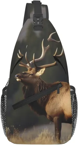 Man's Cross Chest Bag Diagonally Sling Backpack Shoulder Bag Bull Elk Sling Bag for Women Hiking Daypack
