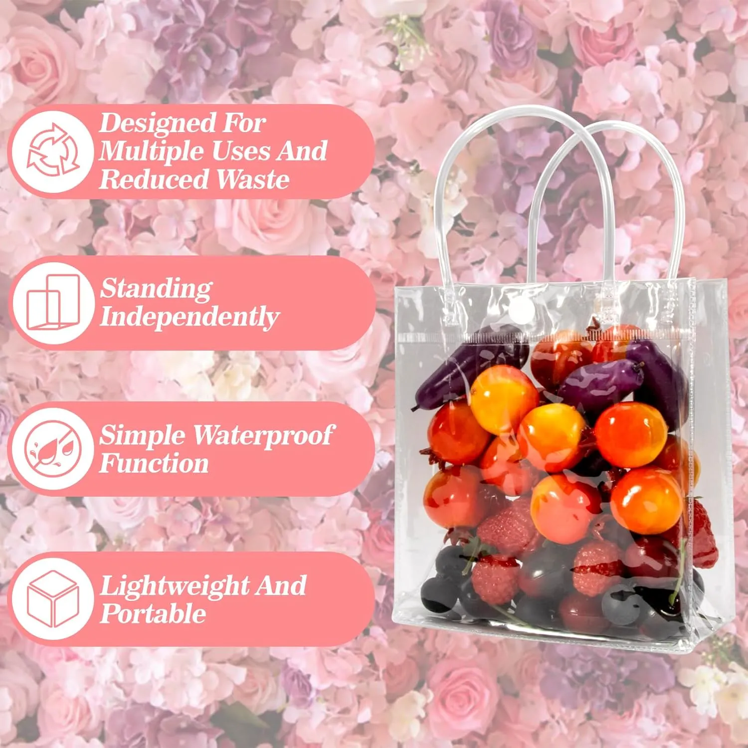 MAQIHAN Clear PVC Gift Bags With Handles 10 PCS PVC Party Favor Bags Transparent Party Favour Plastic Gift Bags 5.9X6.3 Inches Clear Mini Tote Goodie Bag Bulk PVC Plastic Bags With Handles For Gifts