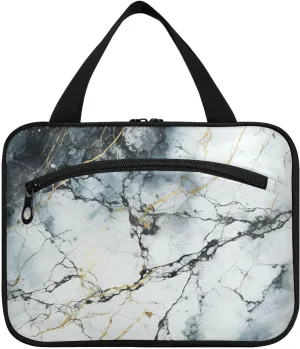 Marble Abstract White Black Hanging Travel Toiletry Cosmetic Makeup Bag Large Capacity Foldable Storage Wash Bags for Women Girls Bathroom
