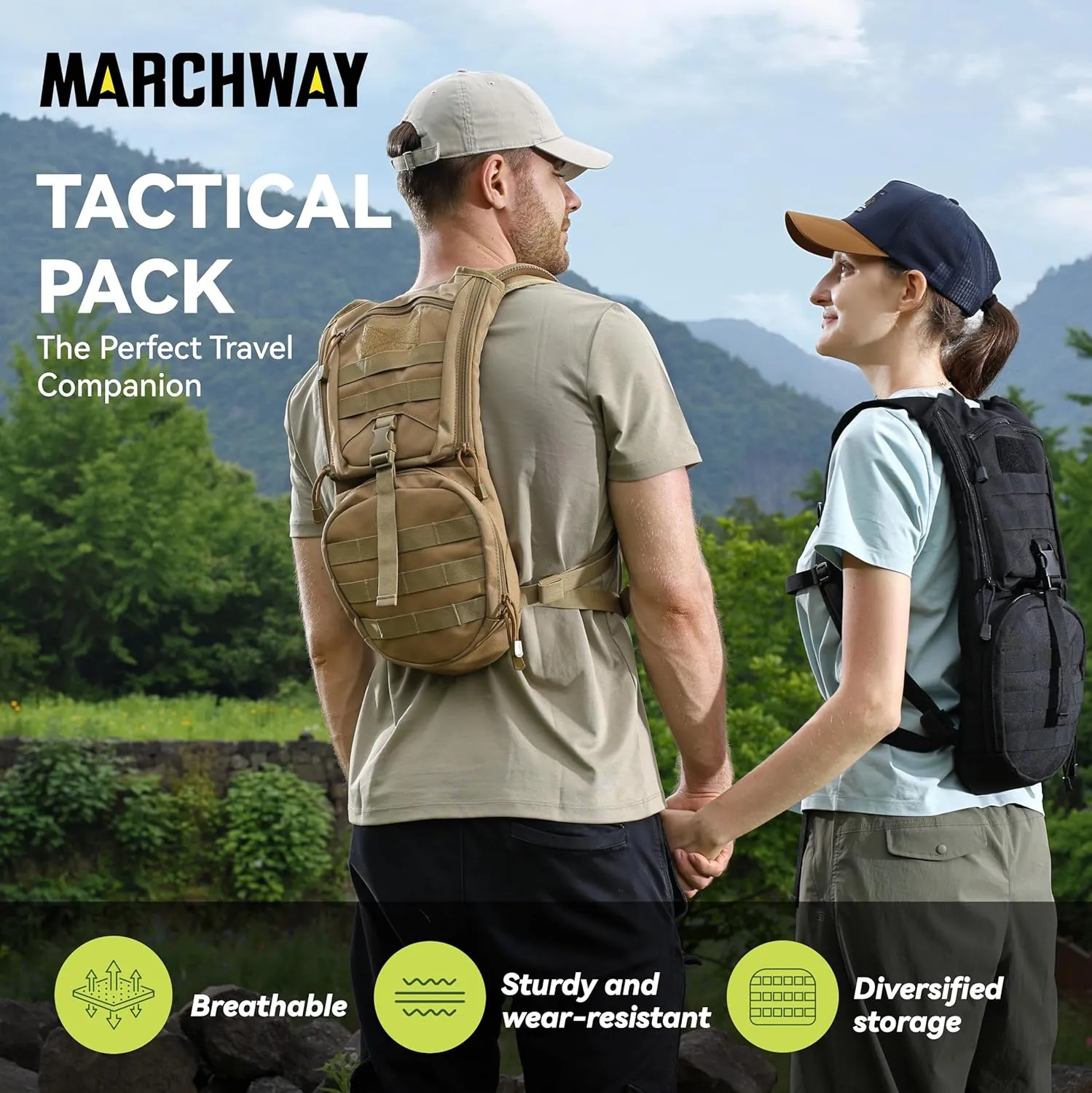 MARCHWAY Tactical Molle Hydration Pack Backpack with 3L TPU Water Bladder, Military Daypack for Cycling, Hiking, Running, Climbing, Hunting, Biking