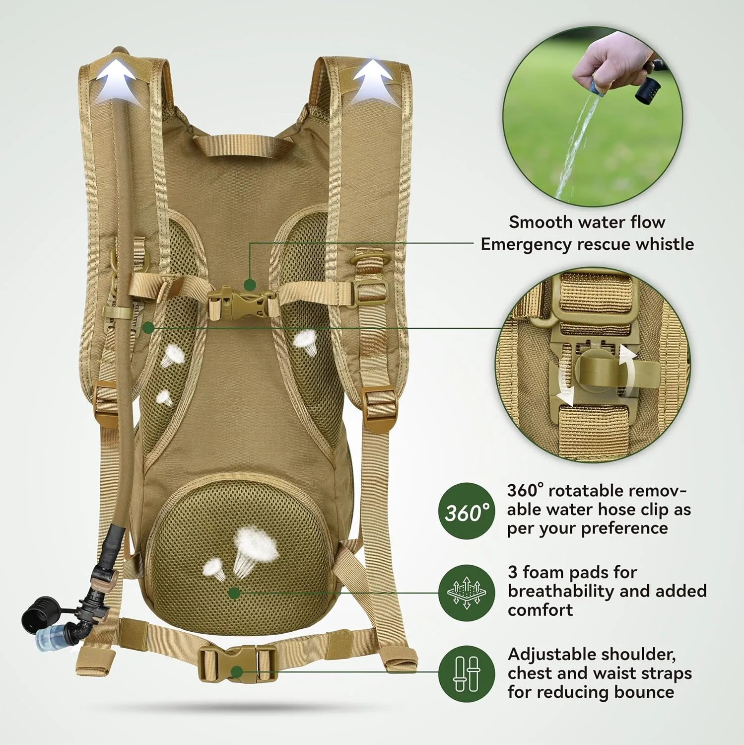 MARCHWAY Tactical Molle Hydration Pack Backpack with 3L TPU Water Bladder, Military Daypack for Cycling, Hiking, Running, Climbing, Hunting, Biking