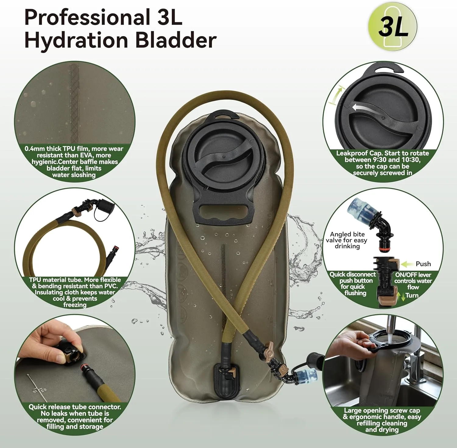 MARCHWAY Tactical Molle Hydration Pack Backpack with 3L TPU Water Bladder, Military Daypack for Cycling, Hiking, Running, Climbing, Hunting, Biking
