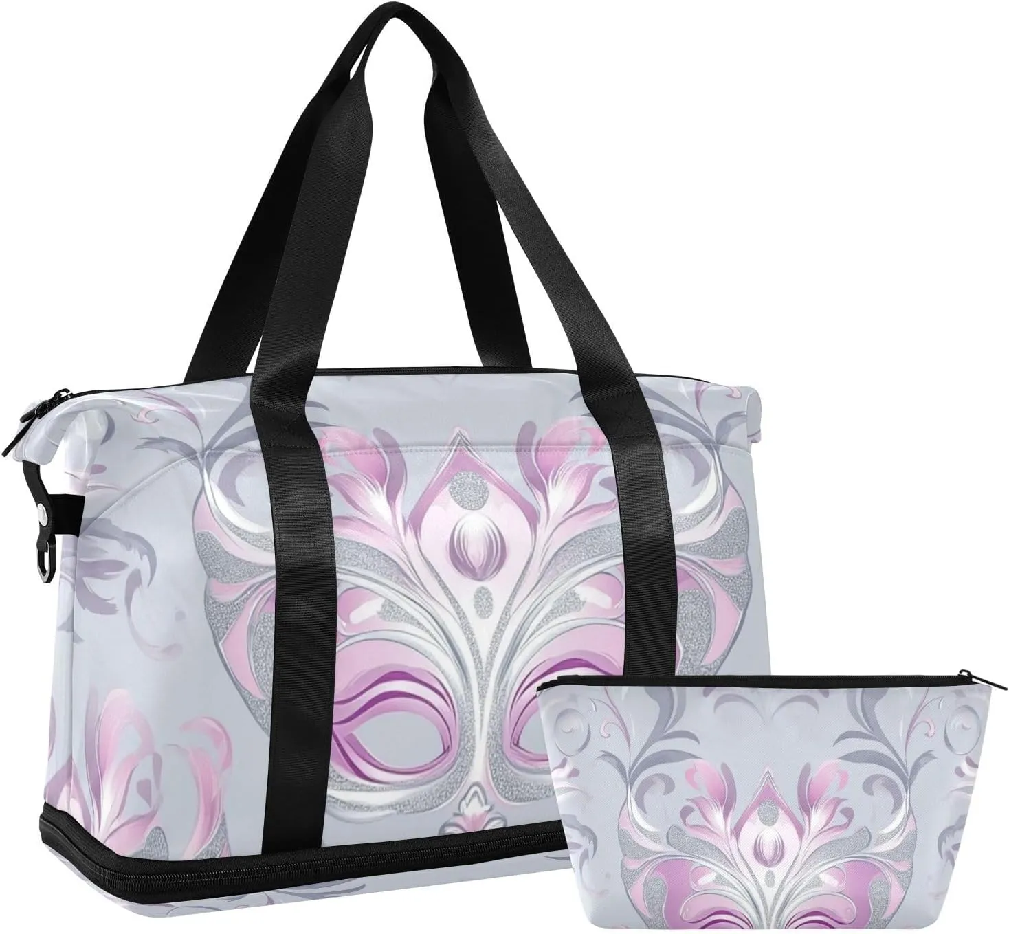 Masks Carnivals Lilac and Silver Gray Duffel Bags Weekender Overnight Bag with Adjustable Strap for Travel Large Capacity
