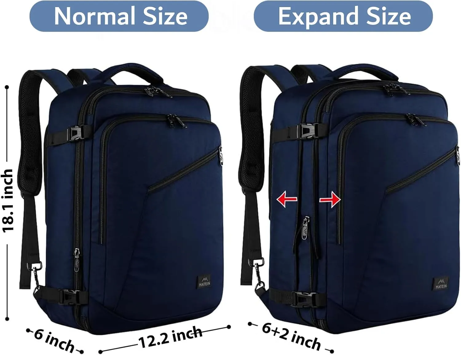 MATEIN Backpack for Travel, 27L Water Resistant Carry on Backpack Fits Overhead Bin, Convertible Work Daypack with 2 Handles, Hiking Daypack for Outdoor Sport,Travel Gifts for Men Women, Blue