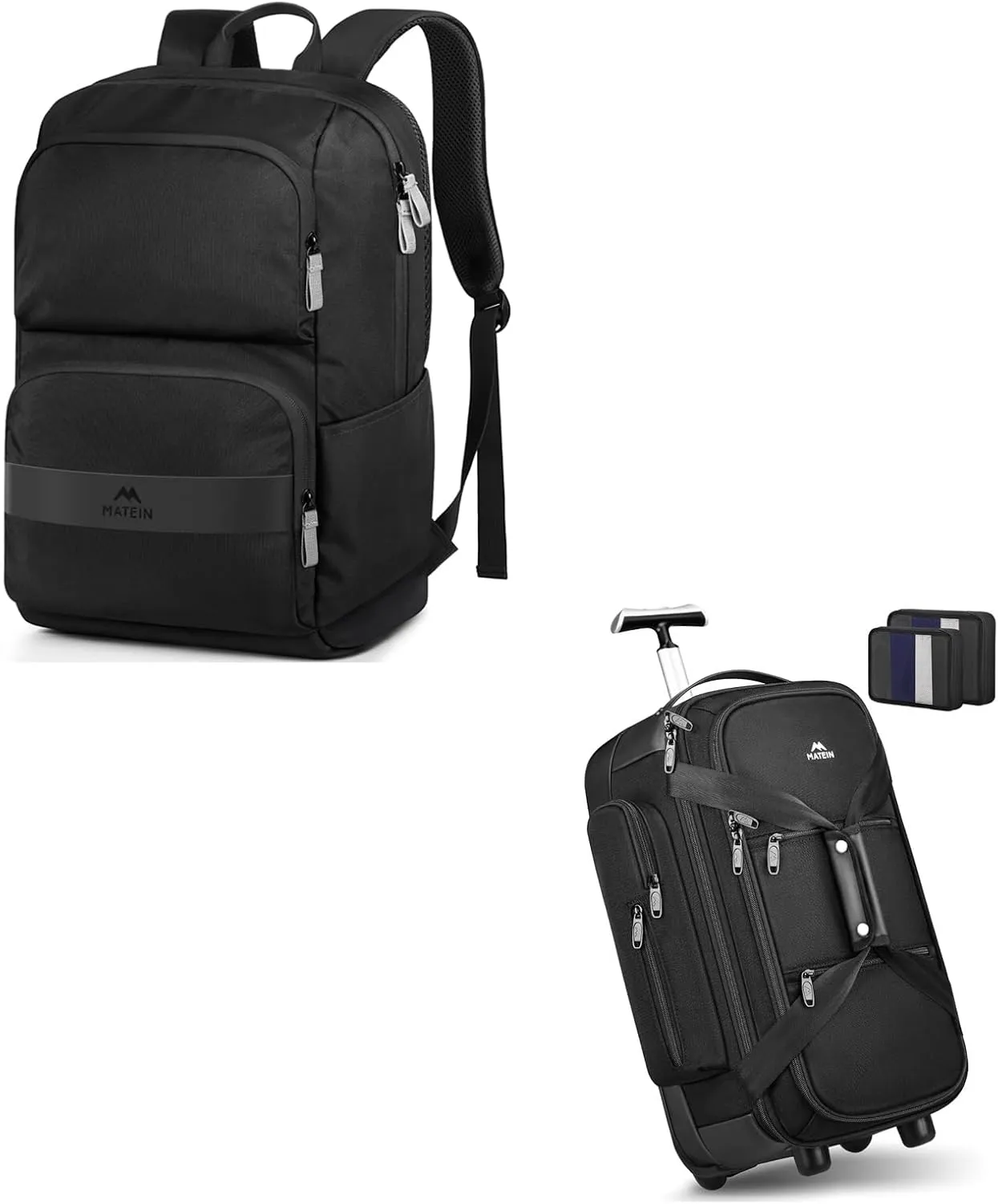 MATEIN Carry On Duffle Bag with Wheels and Handle, Rolling Travel Duffle. Travel Laptop Backpack Lightweight, 16 Inch Large Basic Backpack for Men Women, Water Resistant Simple Modern Backpacks