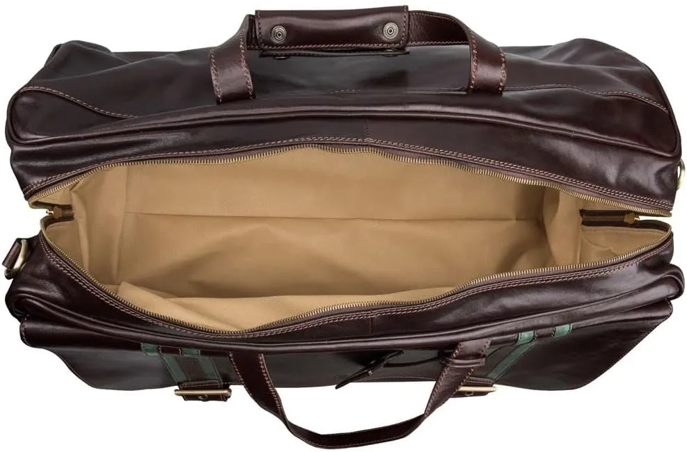 Maxwell Scott - Mens Luxury Leather Large Wheeled Duffle Bag with Pull Out Handle - Made in Italy - The Dino Large Dark Brown