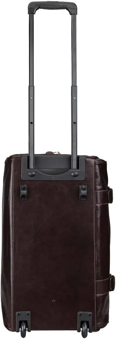 Maxwell Scott - Mens Luxury Leather Large Wheeled Duffle Bag with Pull Out Handle - Made in Italy - The Dino Large Dark Brown