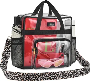 MAY TREE Clear Bag for Stadium Events, 12x6x12 Clear Tote Bag with Removable Strap, Transparent Bag for Concert Sports Festival, Leopard-Strap