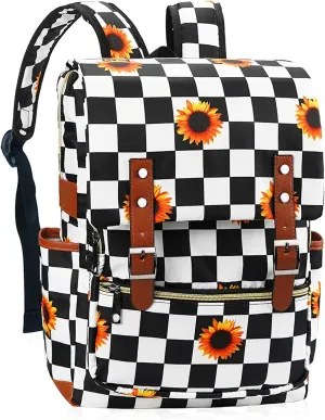 MCWTH Checkered Sunflower Laptop Backpack for Girls Women, 15.6 inch College School Bag Bookbag