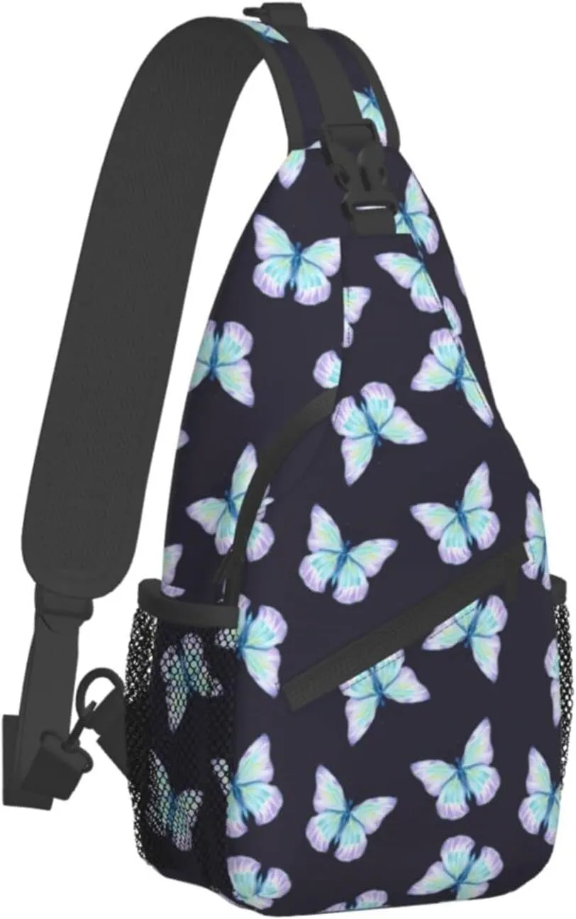 Meadow Blue Butterflies Sling Bag for Women Men Crossbody Backpack Hiking Travel Daypack Chest Shoulder Bag with Adjustable Strap