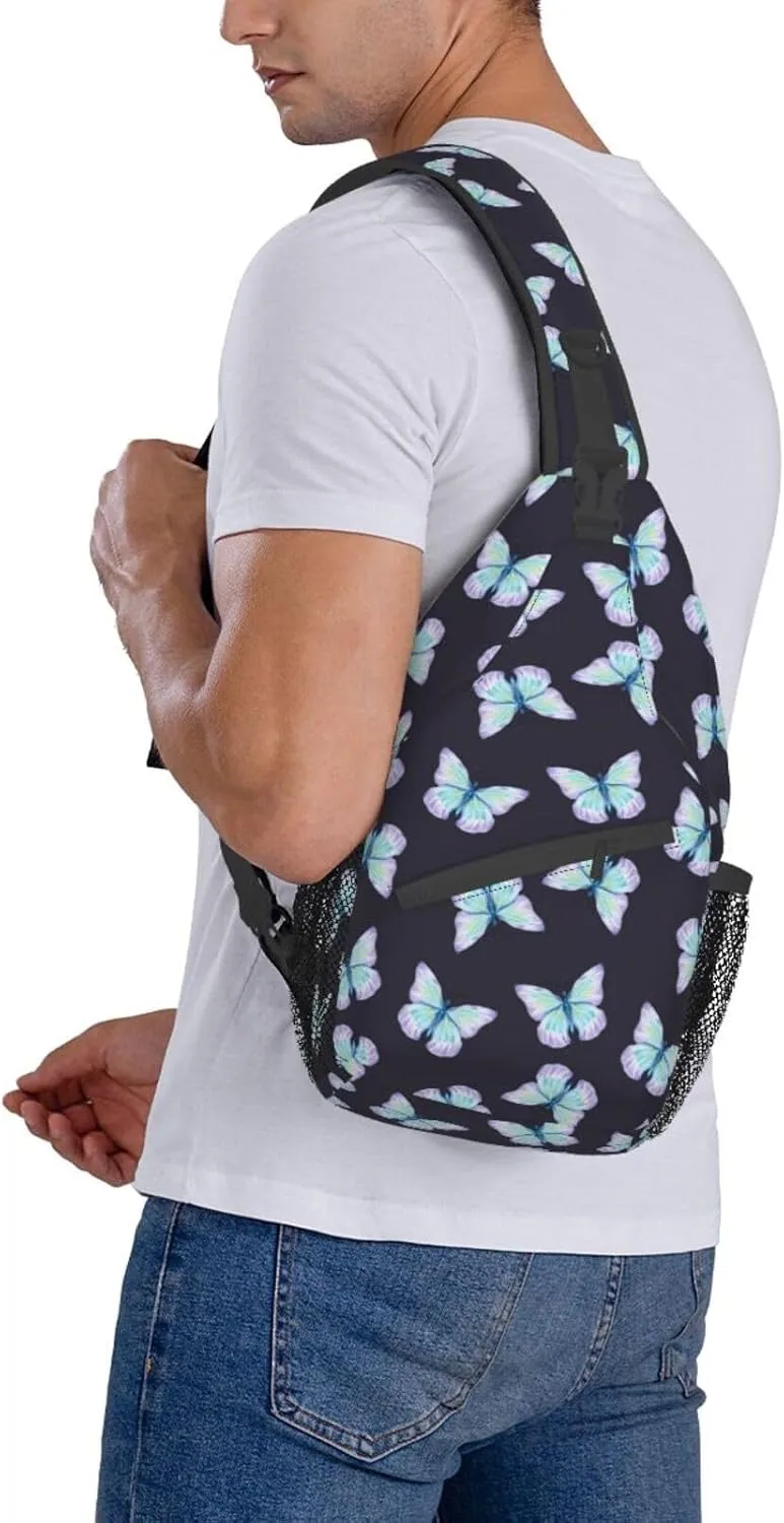 Meadow Blue Butterflies Sling Bag for Women Men Crossbody Backpack Hiking Travel Daypack Chest Shoulder Bag with Adjustable Strap