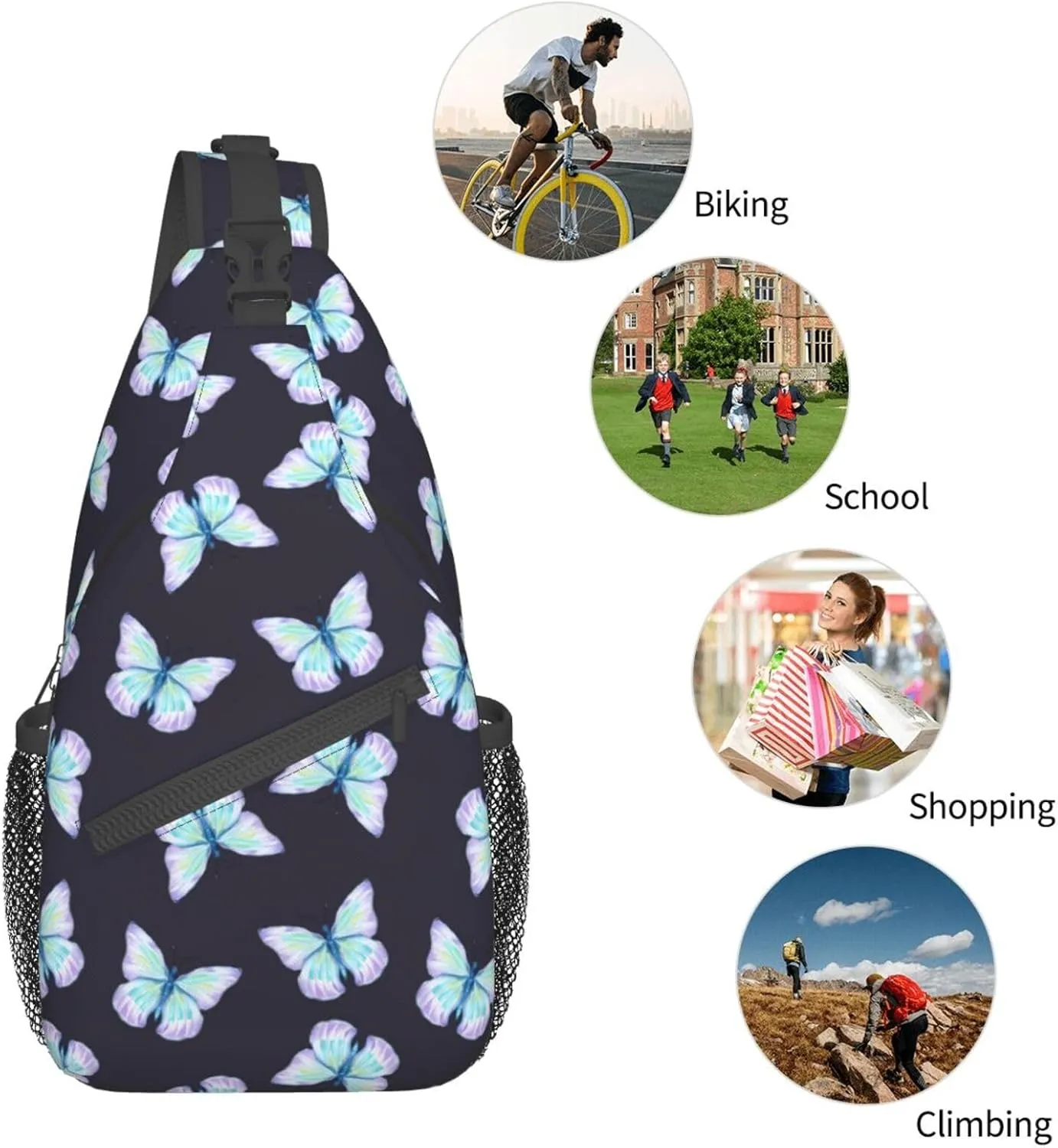 Meadow Blue Butterflies Sling Bag for Women Men Crossbody Backpack Hiking Travel Daypack Chest Shoulder Bag with Adjustable Strap