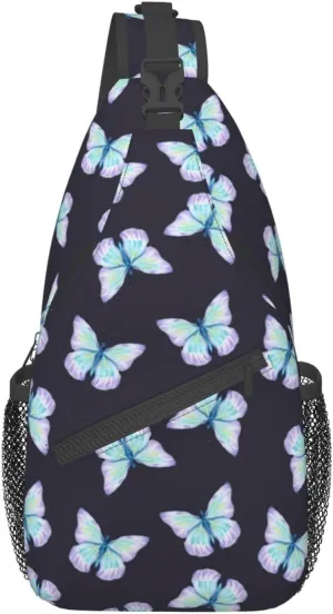 Meadow Blue Butterflies Sling Bag for Women Men Crossbody Backpack Hiking Travel Daypack Chest Shoulder Bag with Adjustable Strap